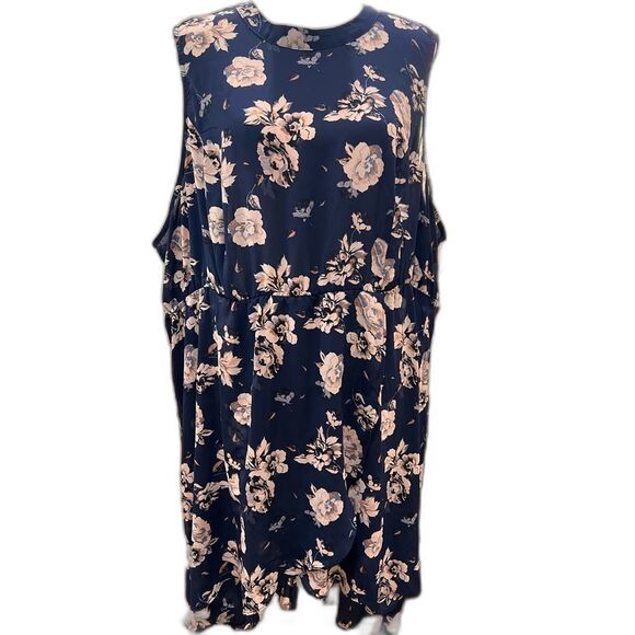 Torrid Blue Floral Hi-Lo Babydoll Tunic Top 4X Sleeveless High Neck Flowy Plus - Picture 2 of 5